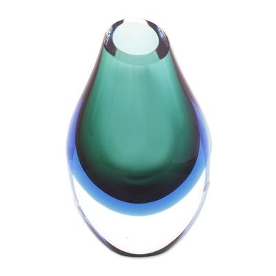 Alternate image for Blue-Green Murano-Inspired Handblown Art Glass Vase Waves Tear