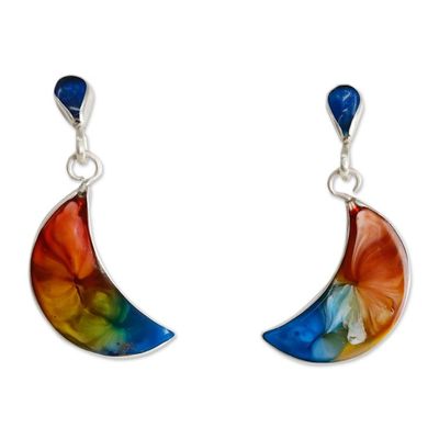 Alternate image for Handmade 950 Silver  Resin Crescent Moon Dangle Earrings Breathtaking Crescent