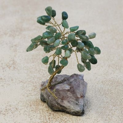 Alternate image for Green Quartz-Amethyst Brazilian Mini Gemstone Tree Sculpture Hope and Happiness