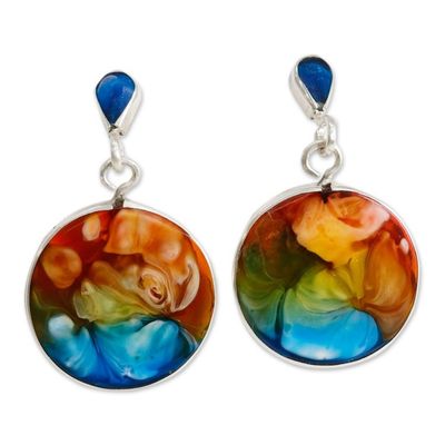 Alternate image for Handmade Colorful 950 Silver  Resin Round Dangle Earrings Breathtaking Moon