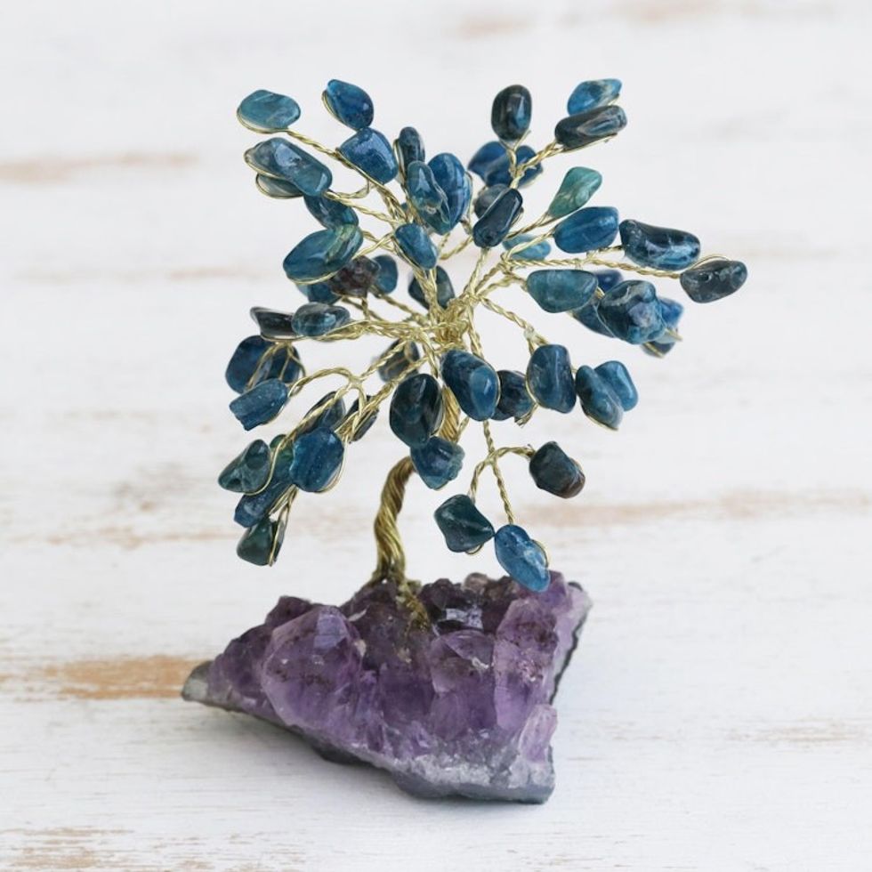 Apatite Gemstone Tree with an Amethyst Base from Brazil 'Oceanic Leaves'