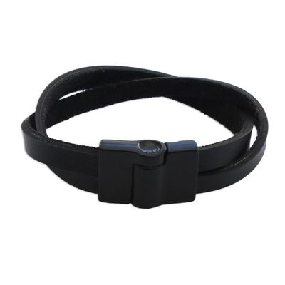 Alternate image for Brazilian Leather Wristband Bracelet for Men Determination in Black