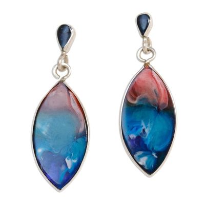 Alternate image for Leaf-Shaped Cool-Toned Silver and Resin Dangle Earrings Dulcet Forest