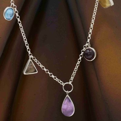 Alternate image for Handcrafted Multi-Gemstone Charm Necklace from Brazil Earths Joy