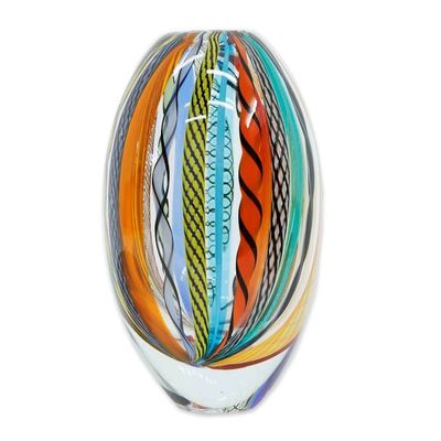 Alternate image for Handblown Murano-Inspired Oval Art Vase in a Vibrant Palette Carnival Cosmos