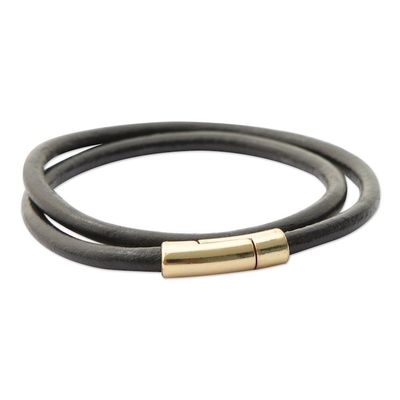 Alternate image for Brazilian Black  Golden Leather Cord Wrap Bracelet Black  Gold Urban Confidence