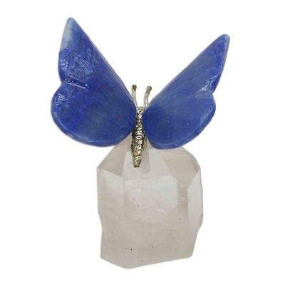 Alternate image for Blue and White Quartz Butterfly Sculpture with Brass Accents Spiritual Flutter