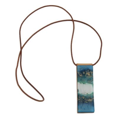 Alternate image for Blue and White Glass and Leather Pendant Necklace Cloudy Sky