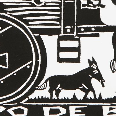 Alternate image for Brazilian Oxcart with Sugar Cane Woodcut Print Oxcart