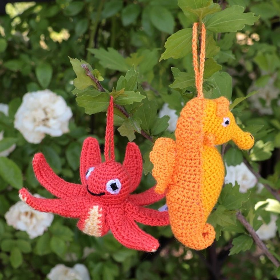 Set of Two Sea-Themed Acrylic Ornaments Crocheted by Hand 'Holidays from the Sea'