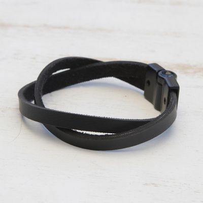 Alternate image for Brazilian Leather Wristband Bracelet for Men Determination in Black