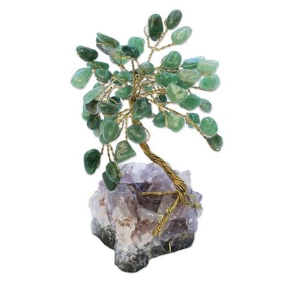 Alternate image for Green Quartz-Amethyst Brazilian Mini Gemstone Tree Sculpture Hope and Happiness