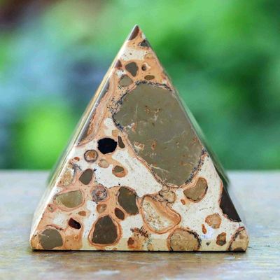 Alternate image for Handcrafted Leopardite Pyramid Sculpture from Brazil Energies of the World