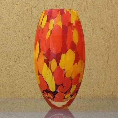 Alternate image for Unique Murano Inspired Glass Vase In Yellows and Orange Colors of Fire