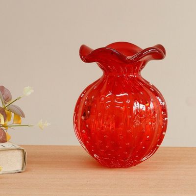Alternate image for Handblown Ruffled Art Glass Vase in Cherry Red from Brazil Red Marmalade