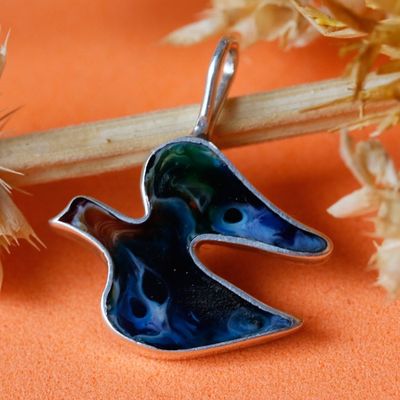 Alternate image for Abstract Colorful Dove-Shaped Silver and Resin Pendant Little Vibrant Hope