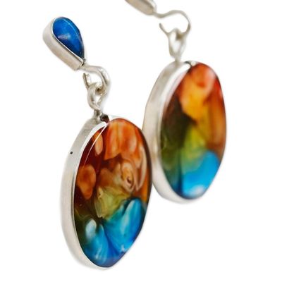 Alternate image for Handmade Colorful 950 Silver  Resin Round Dangle Earrings Breathtaking Moon