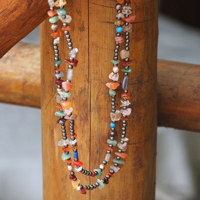 Alternate image for Multi-gemstone Long Beaded Necklace Handcrafted in Brazil Shades of Brazil
