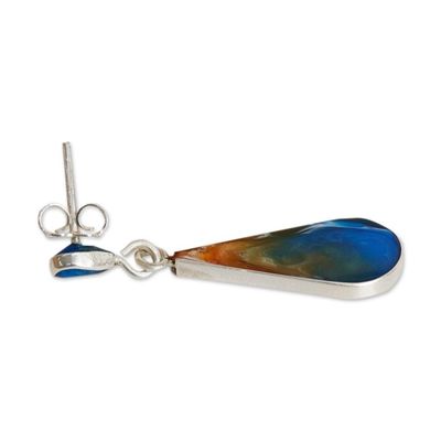 Alternate image for Handmade 950 Silver  Resin Drop-Shaped Dangle Earrings Colorful Drop