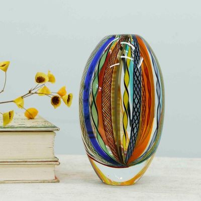 Alternate image for Handblown Murano-Inspired Oval Art Vase in a Vibrant Palette Carnival Cosmos