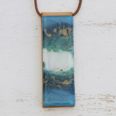 Alternate image for Blue and White Glass and Leather Pendant Necklace Cloudy Sky