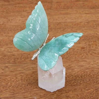 Alternate image for Handcrafted Green Quartz Butterfly Sculpture from Brazil Spring Wings