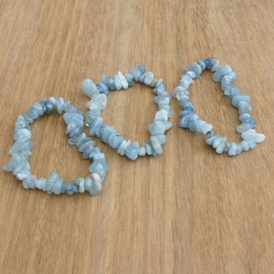 Alternate image for Set of Three Aquamarine Beaded Stretch Bracelets from Brazil Naturally Aqua