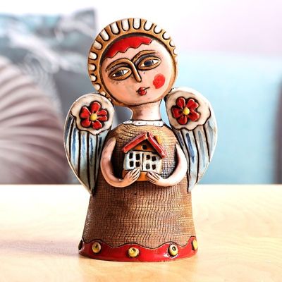 Alternate image for Angel-Themed Handcrafted Painted Ceramic Sculpture Blessed Home