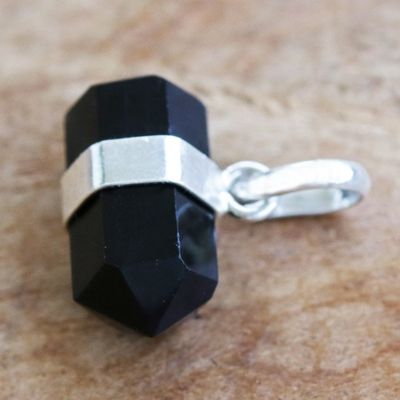 Alternate image for Pointed Faceted Obsidian Pendant from Brazil Midnight Purity