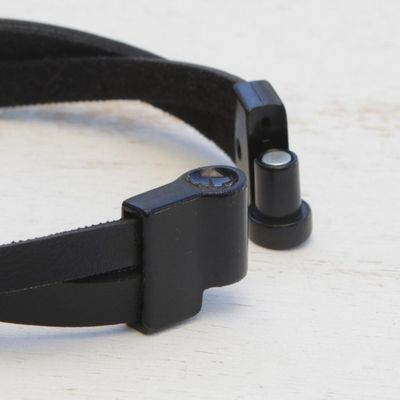 Alternate image for Brazilian Leather Wristband Bracelet for Men Determination in Black