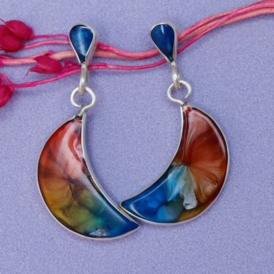 Alternate image for Handmade 950 Silver  Resin Crescent Moon Dangle Earrings Breathtaking Crescent
