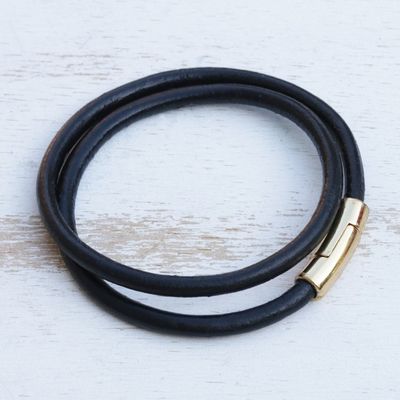 Alternate image for Brazilian Black  Golden Leather Cord Wrap Bracelet Black  Gold Urban Confidence