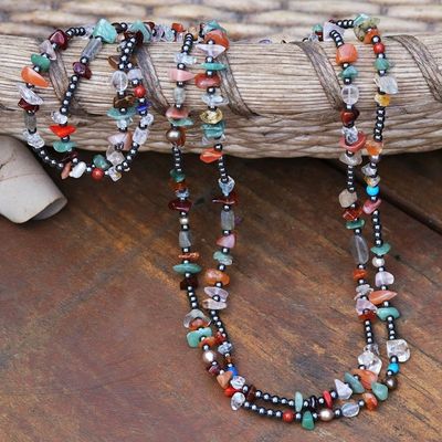 Alternate image for Multi-gemstone Long Beaded Necklace Handcrafted in Brazil Shades of Brazil