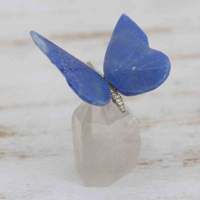 Alternate image for Blue and White Quartz Butterfly Sculpture with Brass Accents Spiritual Flutter