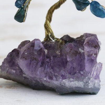 Alternate image for Apatite Gemstone Tree with an Amethyst Base from Brazil Oceanic Leaves