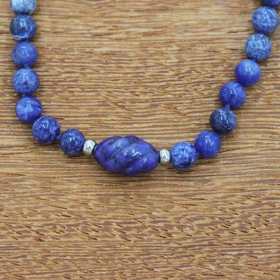 Alternate image for Handmade Sodalite Beaded Necklace with Sterling Silver Clasp Dream in Blue