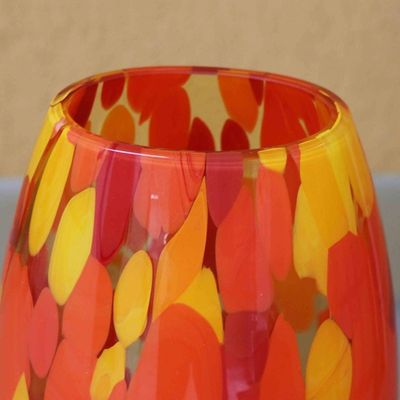 Alternate image for Unique Murano Inspired Glass Vase In Yellows and Orange Colors of Fire