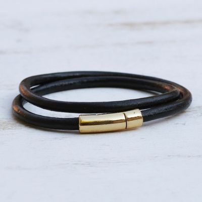 Alternate image for Brazilian Black  Golden Leather Cord Wrap Bracelet Black  Gold Urban Confidence