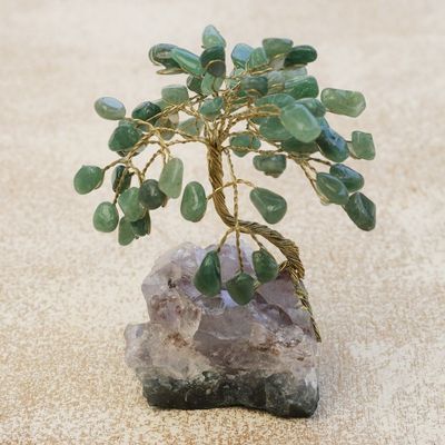 Alternate image for Green Quartz-Amethyst Brazilian Mini Gemstone Tree Sculpture Hope and Happiness