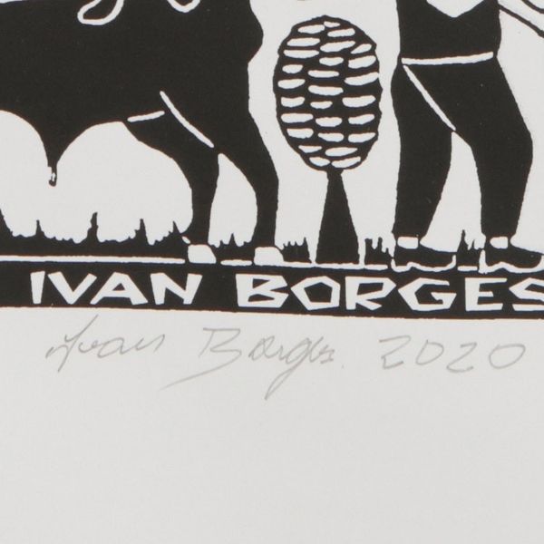 Alternate image for Brazilian Oxcart with Sugar Cane Woodcut Print Oxcart