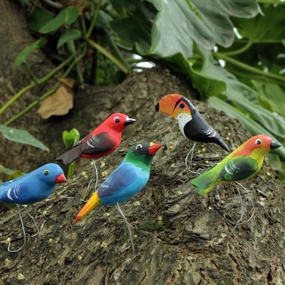 Alternate image for Set of 5 Brazilian Bird Ornaments for Display Birds in My Garden