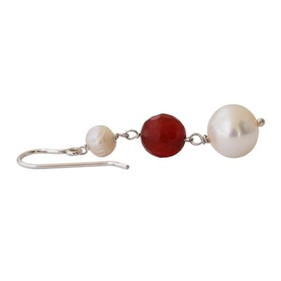 Alternate image for White Cultured Pearl and Carnelian Earrings from Brazil Fire in the Clouds