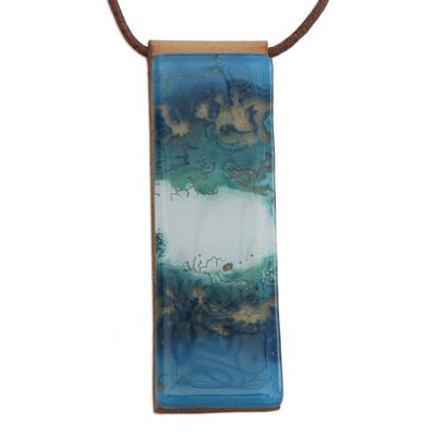 Alternate image for Blue and White Glass and Leather Pendant Necklace Cloudy Sky