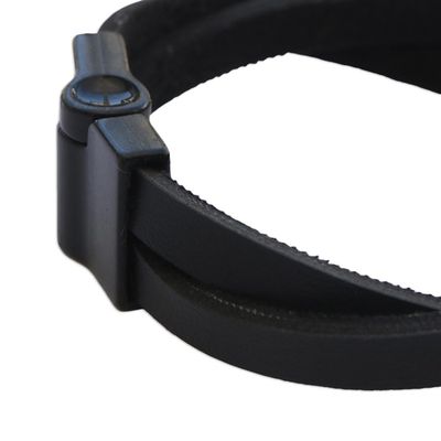 Alternate image for Brazilian Leather Wristband Bracelet for Men Determination in Black