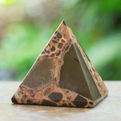 Alternate image for Handcrafted Leopardite Pyramid Sculpture from Brazil Energies of the World