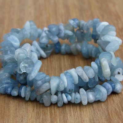 Alternate image for Set of Three Aquamarine Beaded Stretch Bracelets from Brazil Naturally Aqua