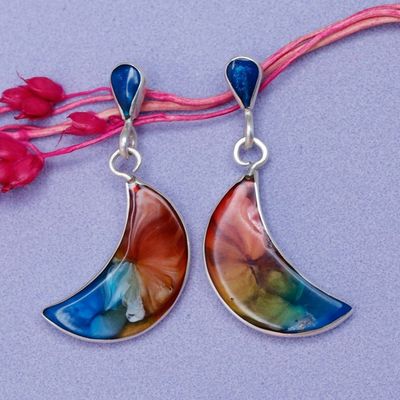 Alternate image for Handmade 950 Silver  Resin Crescent Moon Dangle Earrings Breathtaking Crescent
