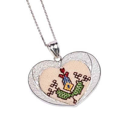 Alternate image for Embroidered Floral Heart-Shaped Filigree Pendant Necklace Romance in Armenia