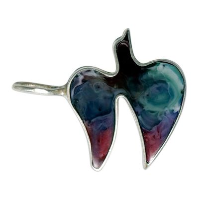 Alternate image for Abstract Colorful Dove-Shaped Silver and Resin Pendant Little Vibrant Hope