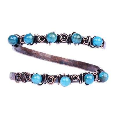 Alternate image for Antique Armenian Copper Wrap Bracelet with Teal Agate Beads Infinite Teal